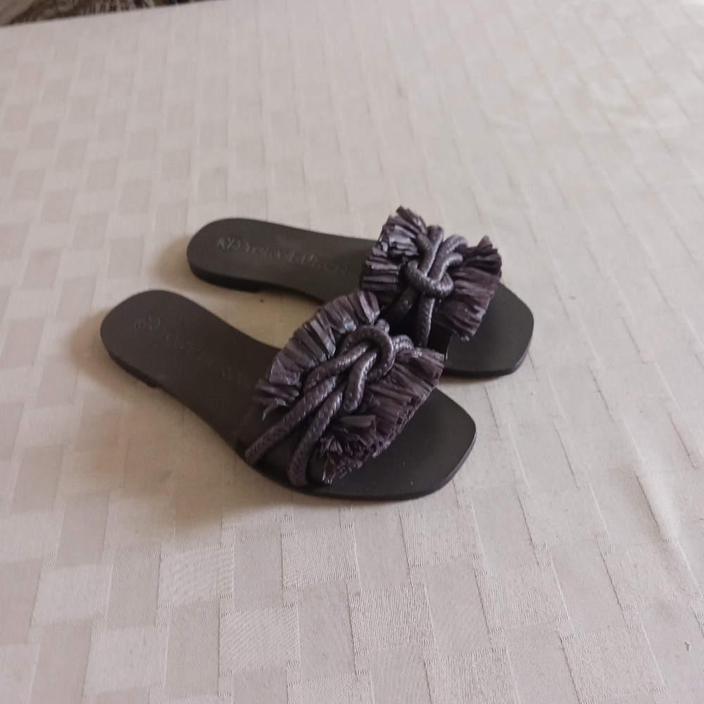 Tory Burch Raffia Fringe Rope Flat Slide Sandals - Picture 5 of 13